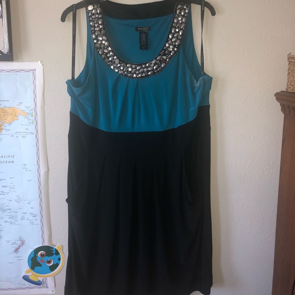 Bisou Bisou Teal and Black Dress